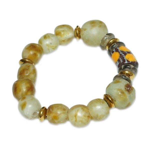 Alternate image for Eco-Friendly Warm-Toned Recycled Glass Beaded Bracelet Ghanas Fortune