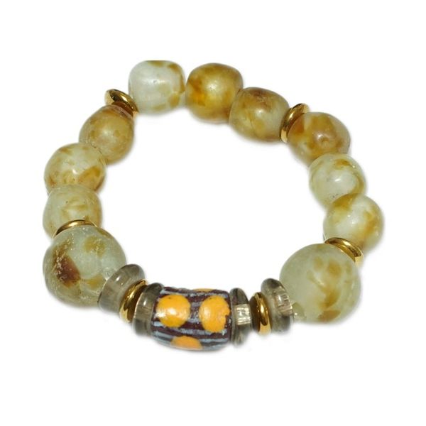 Alternate image for Eco-Friendly Warm-Toned Recycled Glass Beaded Bracelet Ghanas Fortune