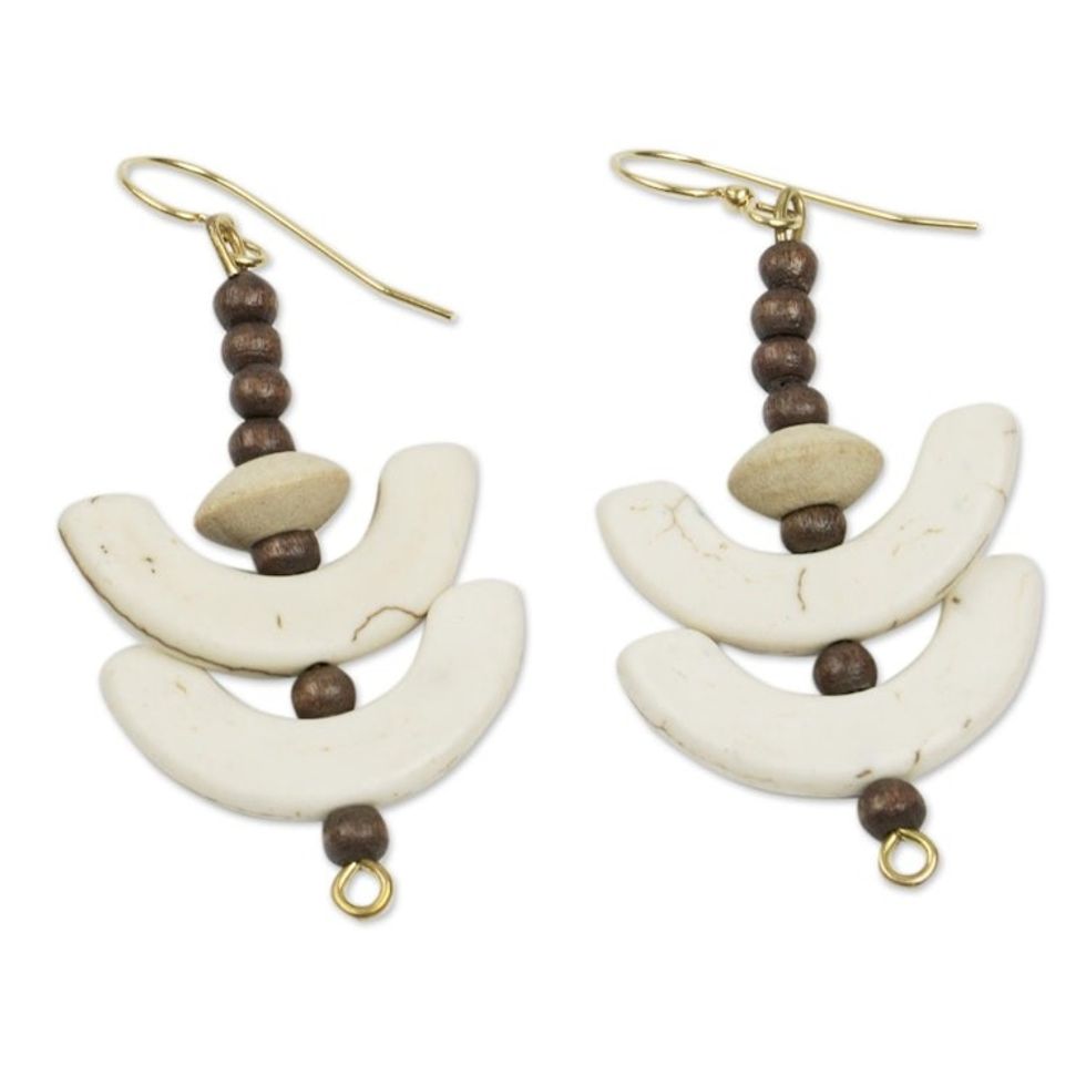 Eco-Friendly Ghanaian Dangle Earrings with Brass Hooks 'Bless You Twice'