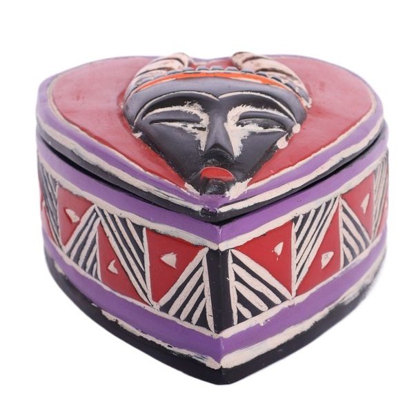 Alternate image for Hand-Painted Heart-Shaped Wood Jewelry Box with Mask Accent Love Mask