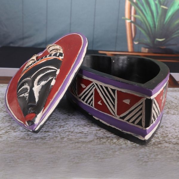 Alternate image for Hand-Painted Heart-Shaped Wood Jewelry Box with Mask Accent Love Mask
