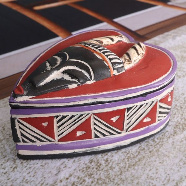 Alternate image for Hand-Painted Heart-Shaped Wood Jewelry Box with Mask Accent Love Mask