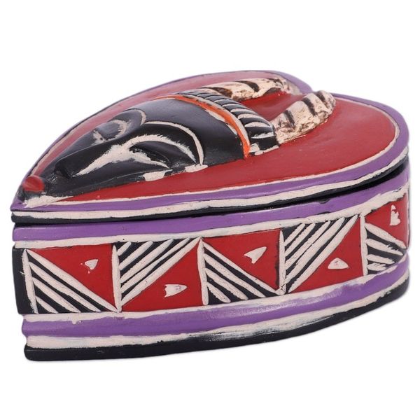 Alternate image for Hand-Painted Heart-Shaped Wood Jewelry Box with Mask Accent Love Mask
