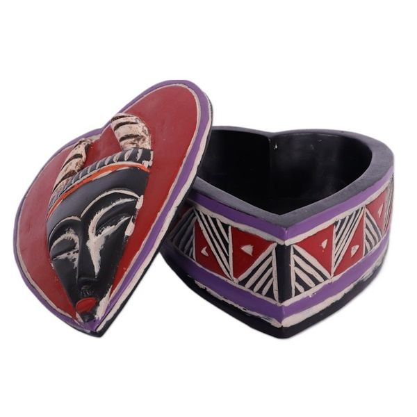 Alternate image for Hand-Painted Heart-Shaped Wood Jewelry Box with Mask Accent Love Mask