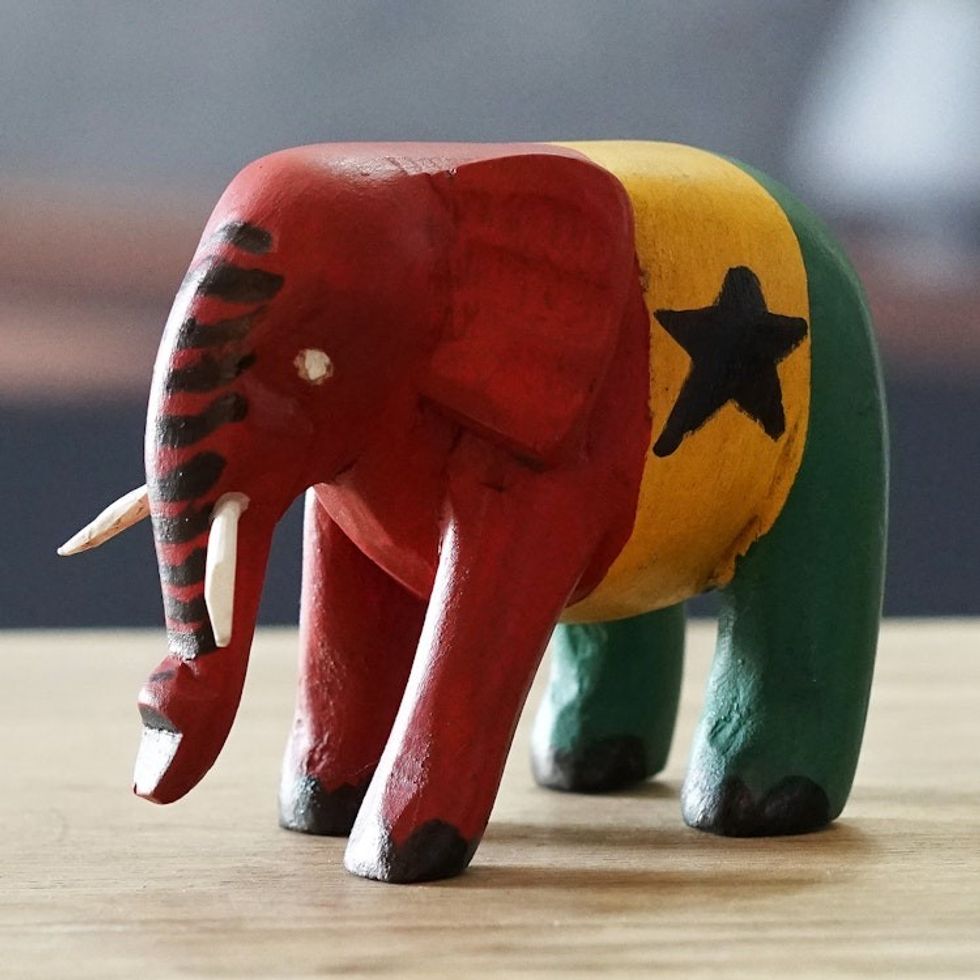 Elephant Wood Figurine Painted with The Ghanaian Flag Colors 'Ghanaian Elephant'