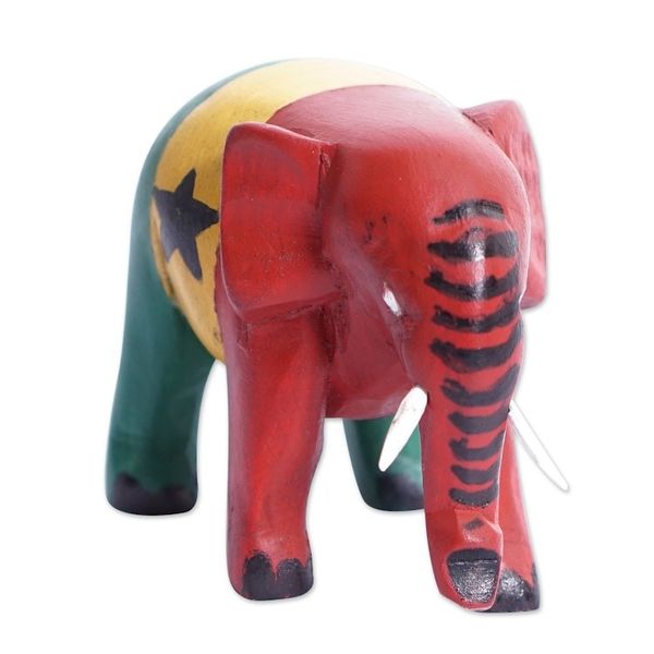 Alternate image for Elephant Wood Figurine Painted with The Ghanaian Flag Colors Ghanaian Elephant