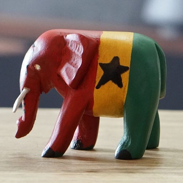 Alternate image for Elephant Wood Figurine Painted with The Ghanaian Flag Colors Ghanaian Elephant