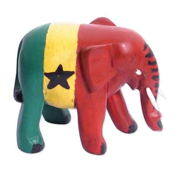 Alternate image for Elephant Wood Figurine Painted with The Ghanaian Flag Colors Ghanaian Elephant