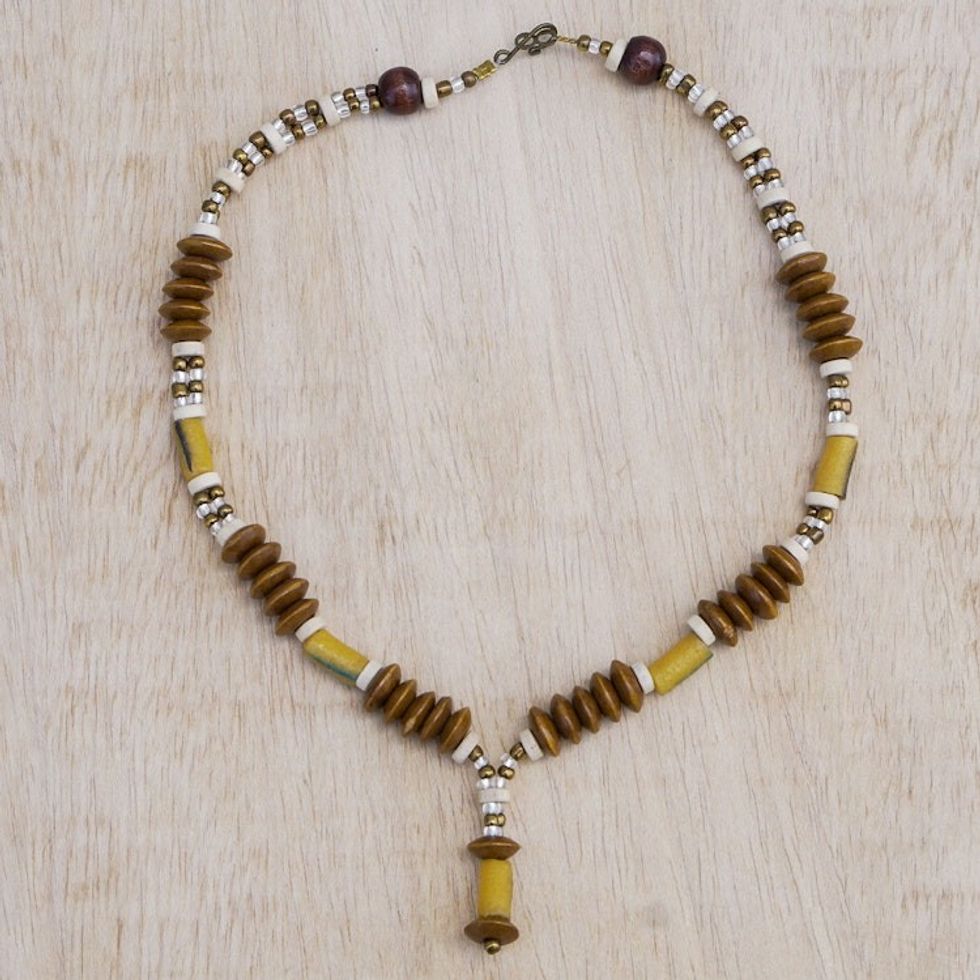 Handmade Eco-Friendly Recycled Glass Bead Pendant Necklace 'Mawusi'