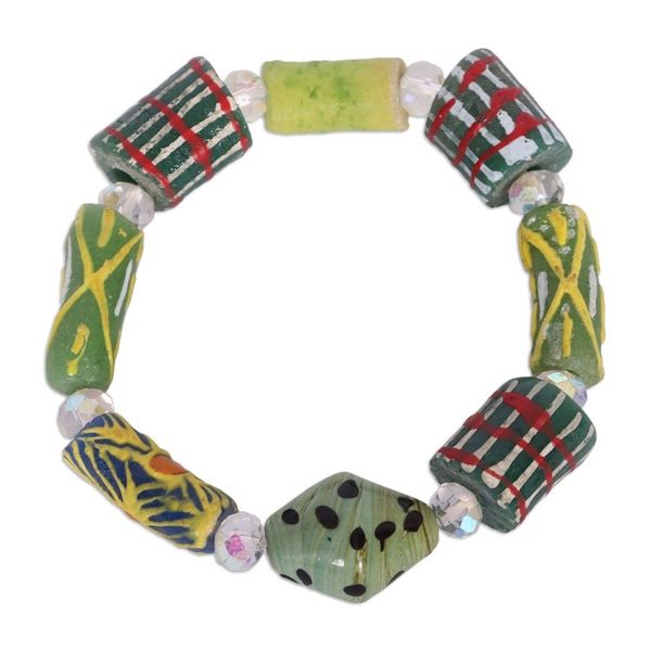 Alternate image for Green-Toned Recycled Glass Beaded Stretch Bracelet Green Lala