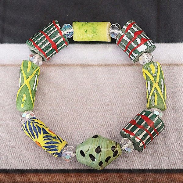 Alternate image for Green-Toned Recycled Glass Beaded Stretch Bracelet Green Lala