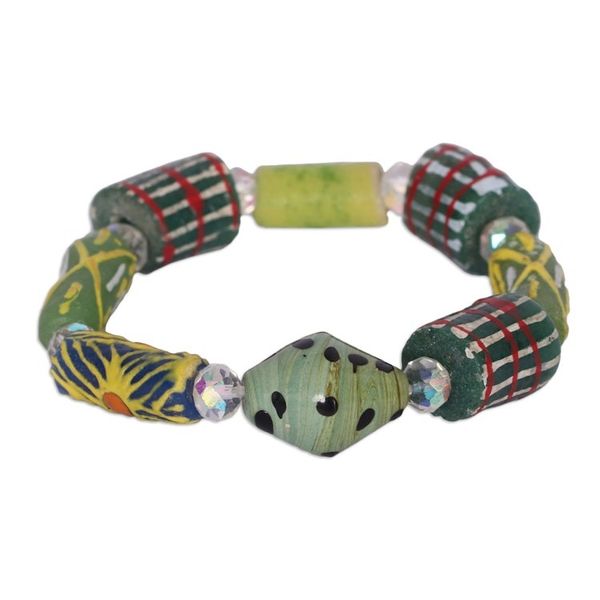 Alternate image for Green-Toned Recycled Glass Beaded Stretch Bracelet Green Lala