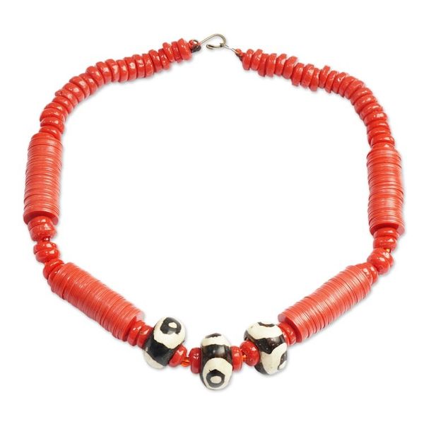 Alternate image for Red Recycled Glass Pendant Necklace Handcrafted in Ghana Yawa
