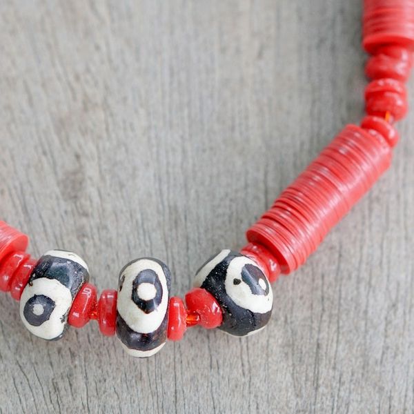 Alternate image for Red Recycled Glass Pendant Necklace Handcrafted in Ghana Yawa