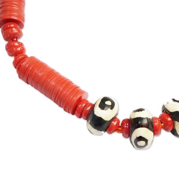 Alternate image for Red Recycled Glass Pendant Necklace Handcrafted in Ghana Yawa