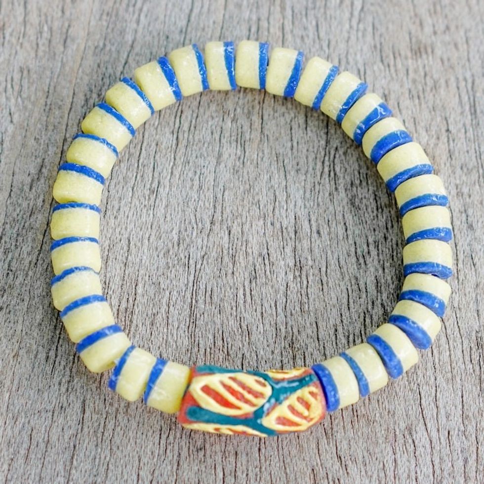 Stretch Bracelet with Recycled Glass Beads Handmade in Ghana 'Yram'
