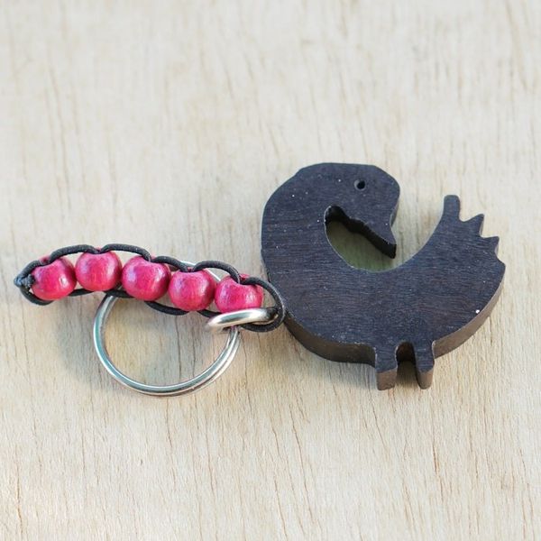 Alternate image for Hand-Crafted Ebony Sankofa Symbol Keychain with Wood Beads Sankofa