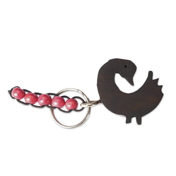 Alternate image for Hand-Crafted Ebony Sankofa Symbol Keychain with Wood Beads Sankofa