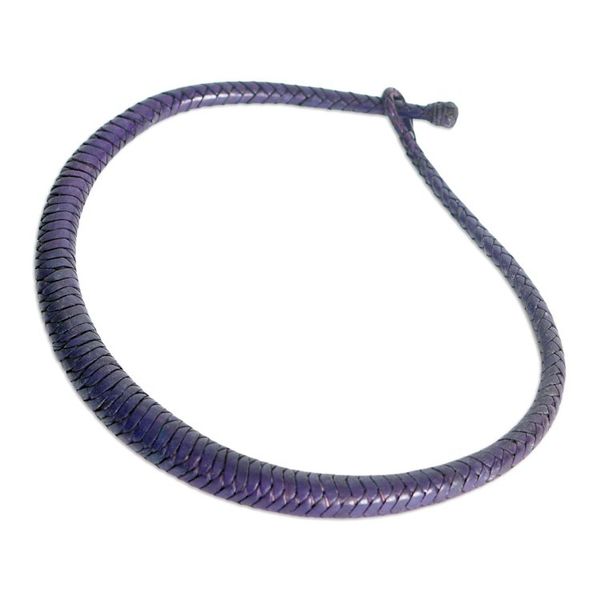 Alternate image for Handcrafted Braided Leather Necklace in Purple from Ghana Mpusia in Purple