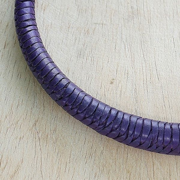 Alternate image for Handcrafted Braided Leather Necklace in Purple from Ghana Mpusia in Purple