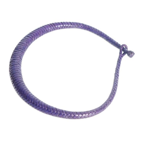 Alternate image for Handcrafted Braided Leather Necklace in Purple from Ghana Mpusia in Purple