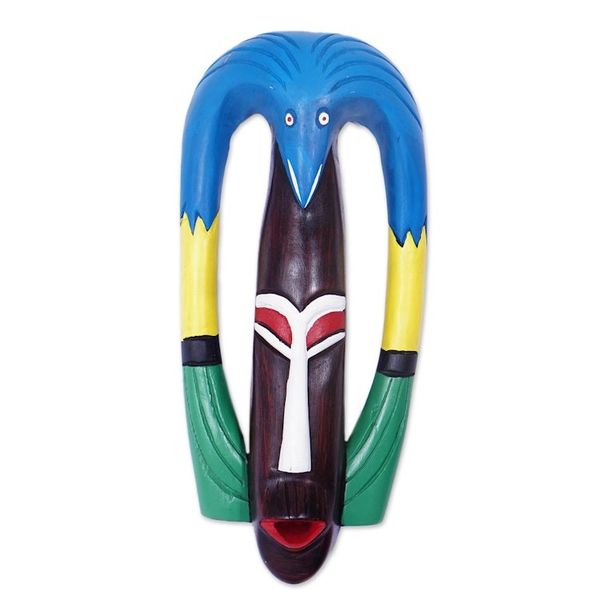 Alternate image for Hand-Painted African Wood Mask with Bird Accent on Top Bird Essence