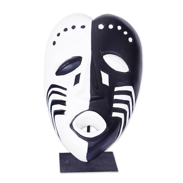 Alternate image for Heart-Shaped Hand-Painted African Wood Mask on Steel Stand Love Essence