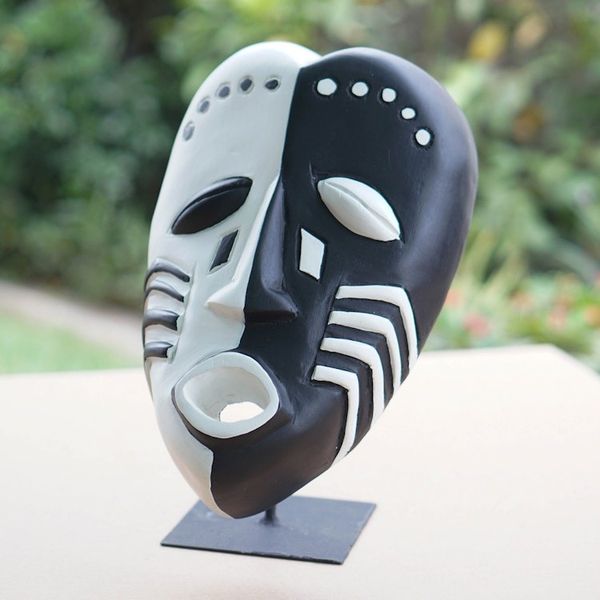 Alternate image for Heart-Shaped Hand-Painted African Wood Mask on Steel Stand Love Essence