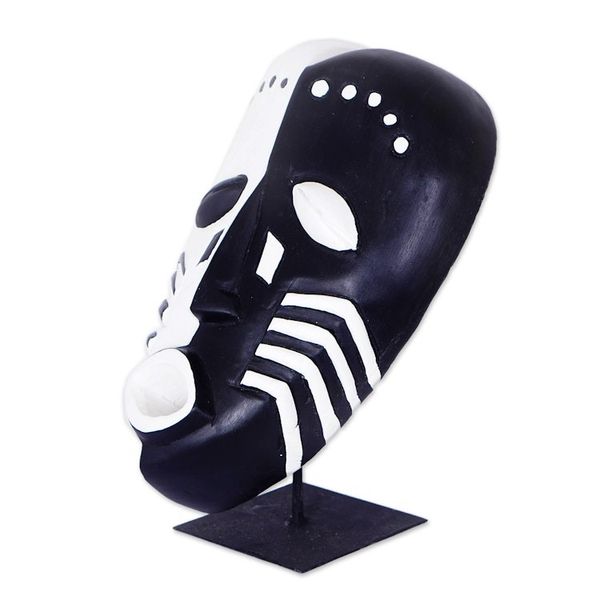 Alternate image for Heart-Shaped Hand-Painted African Wood Mask on Steel Stand Love Essence