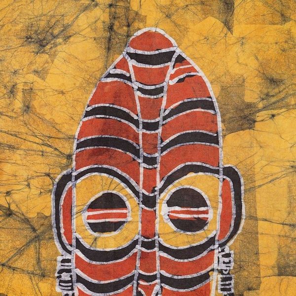 Alternate image for Yellow African Mask Cotton Wall Hanging from Ghana Patapaa