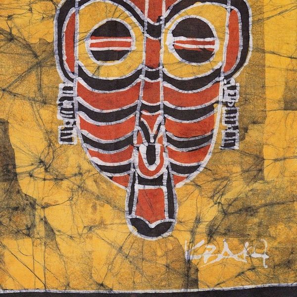Alternate image for Yellow African Mask Cotton Wall Hanging from Ghana Patapaa