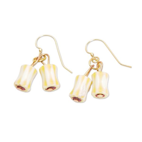 Alternate image for Ivory and Yellow Recycled Glass Beaded Dangle Earrings Ivory Days