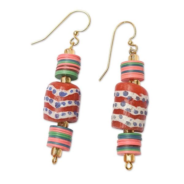 Alternate image for Colorful Recycled Plastic and Glass Beaded Dangle Earrings Euphoric Sense