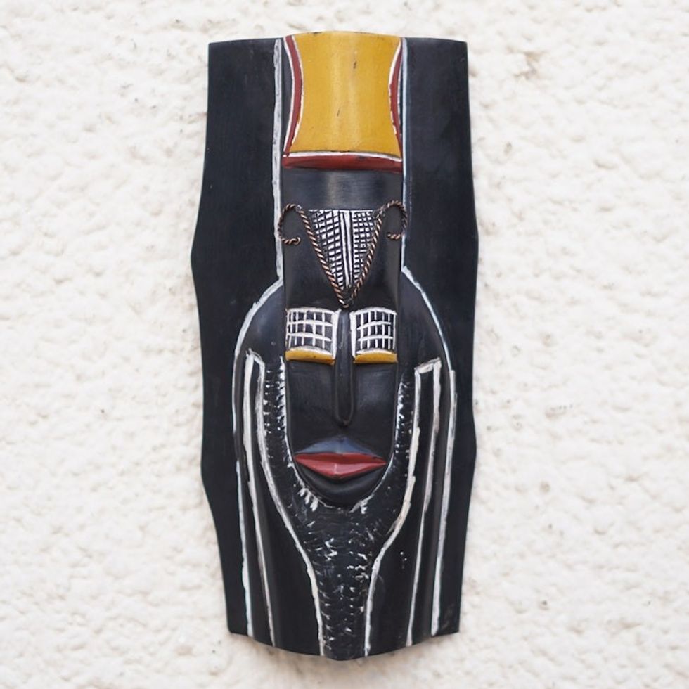 Traditional African Sese Wood Mask with Aluminum Accents 'Ethiopian Spirit'