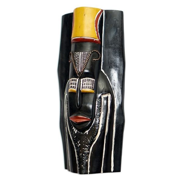 Alternate image for Traditional African Sese Wood Mask with Aluminum Accents Ethiopian Spirit