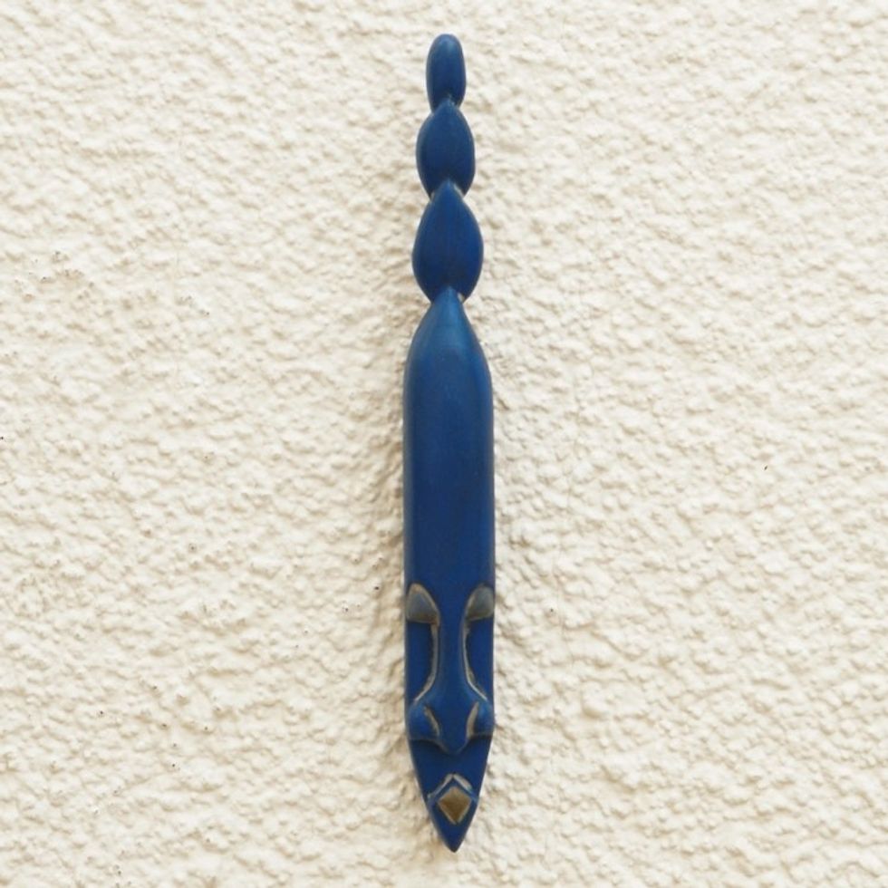 Hand Carved African Ofram Wood Mask 'Blue King'