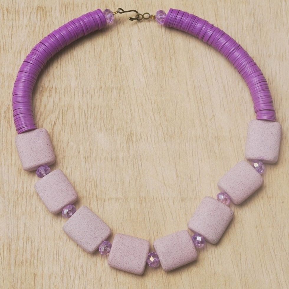 Eco-Friendly Beaded Purple Necklace 'Purple Aseda'