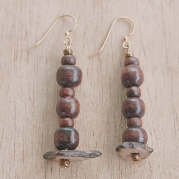 Alternate image for Handcrafted Sese Wood and Coconut Beaded Dangle Earrings Forest Blessing