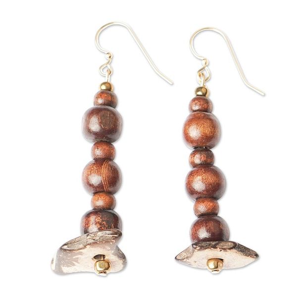 Alternate image for Handcrafted Sese Wood and Coconut Beaded Dangle Earrings Forest Blessing