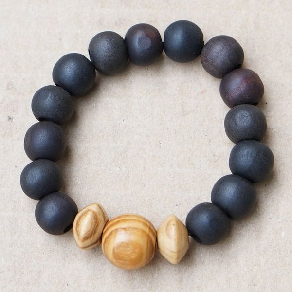 Alternate image for Black and Brown Sese Wood Beaded Stretch Bracelet from Ghana Forest Contrast