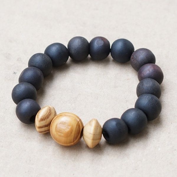 Alternate image for Black and Brown Sese Wood Beaded Stretch Bracelet from Ghana Forest Contrast