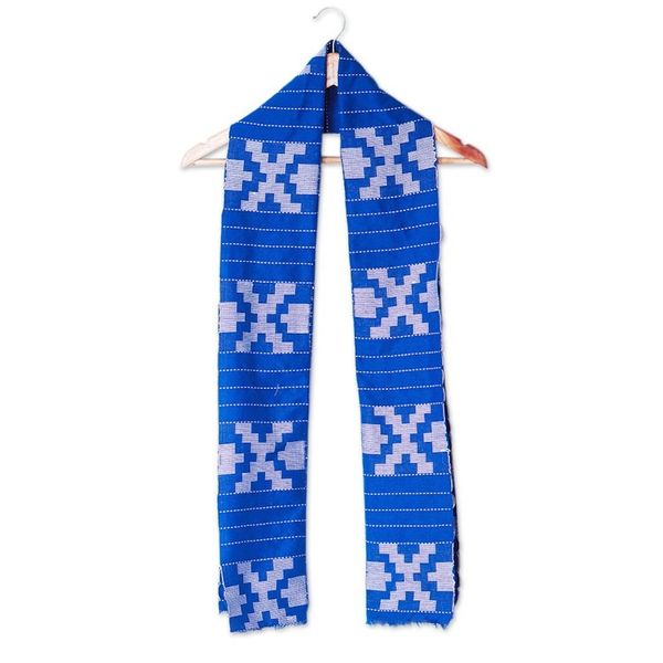 Alternate image for Handloomed Geometric Cotton Scarf in Sapphire Sapphire Signals