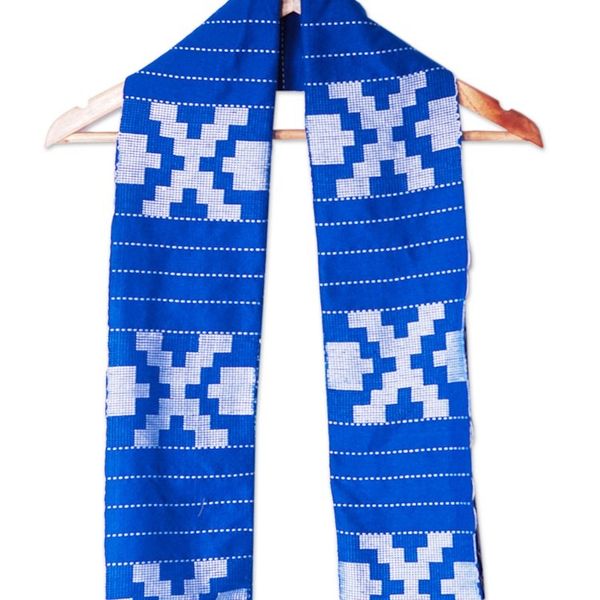 Alternate image for Handloomed Geometric Cotton Scarf in Sapphire Sapphire Signals