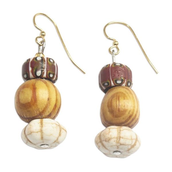 Alternate image for Eco-Friendly Recycled Glass and Wood Beaded Dangle Earrings Dzika