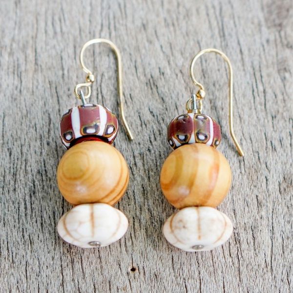 Alternate image for Eco-Friendly Recycled Glass and Wood Beaded Dangle Earrings Dzika