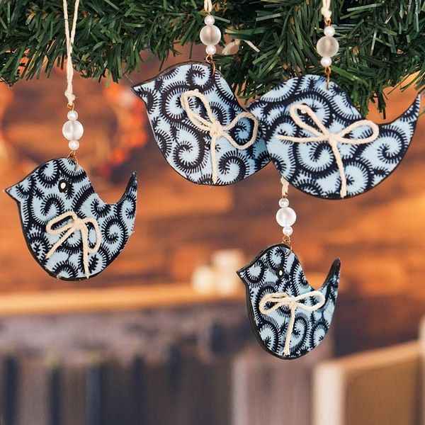 Alternate image for Set of 4 Handcrafted Blue Cotton Bird Ornaments from Ghana Blue Loofolo