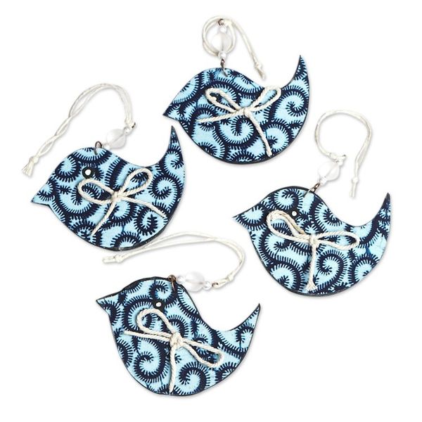 Alternate image for Set of 4 Handcrafted Blue Cotton Bird Ornaments from Ghana Blue Loofolo