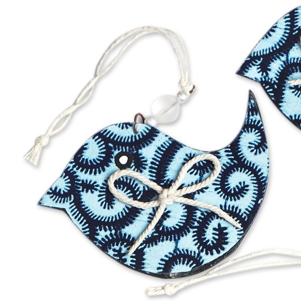 Alternate image for Set of 4 Handcrafted Blue Cotton Bird Ornaments from Ghana Blue Loofolo