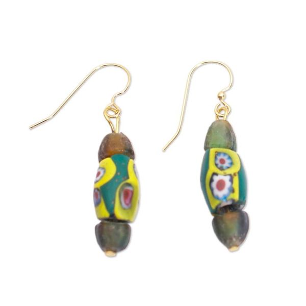 Alternate image for Green and Yellow Recycled Glass Beaded Dangle Earrings Green Looks
