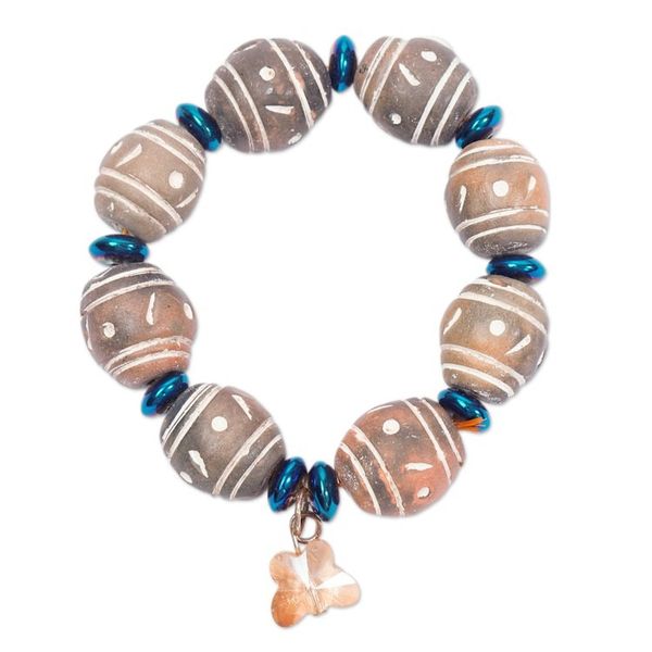 Alternate image for Ceramic Crystal Recycled Glass Beaded Stretch Charm Bracelet Butterfly Glam